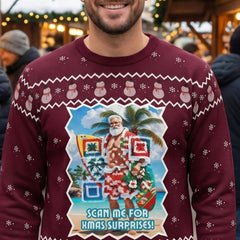 Santa’s Tropical Escape - (Unisex) Ugly Christmas Sweater with a Twist: Every scan = a new Xmas surprise!