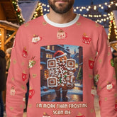 Gingerbread Man with Hot chocolate - (Unisex) Ugly Christmas Sweater with a Twist: Every scan = a new Xmas surprise!