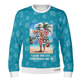 Santa’s Tropical Escape, links to an Augmented Reality view from Santa singing & dancing - (Unisex) Ugly Christmas Sweater with a Twist