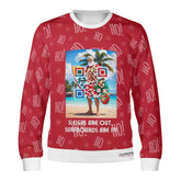 Santa’s Tropical Escape, links to an Augmented Reality view from Santa singing & dancing - (Unisex) Ugly Christmas Sweater with a Twist