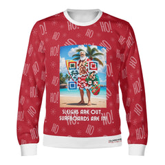 Santa’s Tropical Escape, links to an Augmented Reality view from Santa singing & dancing - (Unisex) Ugly Christmas Sweater with a Twist
