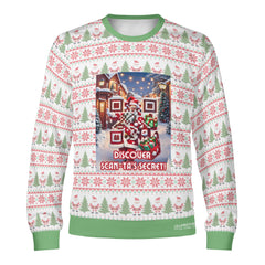 Discover Scan-ta's secret, links to a "Santa Says" game - (Unisex) Ugly Christmas Sweater with a Twist
