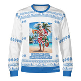 Santa’s Tropical Escape, links to an Augmented Reality view from Santa singing & dancing - (Unisex) Ugly Christmas Sweater with a Twist