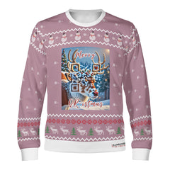 The Reindeer with a QR-titude!, links to an Augmented Reality view: can you spot Santa in the Sky? - (Unisex) Ugly Christmas Sweater with a Twist