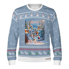 The Reindeer with a QR-titude!, links to an Augmented Reality view: can you spot Santa in the Sky?- (Unisex) Ugly Christmas Sweater with a Twist