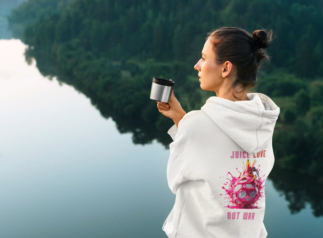 Woman wearing a Rainbow Rebels supersoft hoodie from the Fruit Frenzy collection