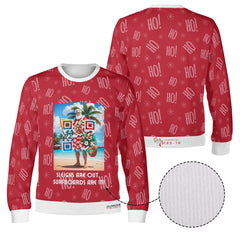 Santa’s Tropical Escape, links to an Augmented Reality view from Santa singing & dancing - (Unisex) Ugly Christmas Sweater with a Twist