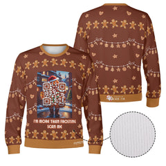 Gingerbread Man Frosting  - (Unisex) Ugly Christmas Sweater with a Twist: Every scan = a new Xmas surprise!