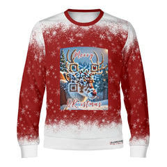 The Reindeer with a QR-titude!, links to an Augmented Reality view: can you spot Santa in the Sky? - (Unisex) Ugly Christmas Sweater with a Twist