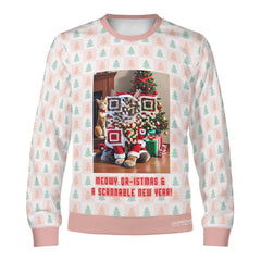 Meowy Christmas, links to the ultimate Christmas Playlist on Spotify - (Unisex) Ugly Christmas Sweater with a Twist