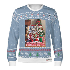 Meowy Christmas, links to the ultimate Christmas Playlist on Spotify - (Unisex) Ugly Christmas Sweater with a Twist