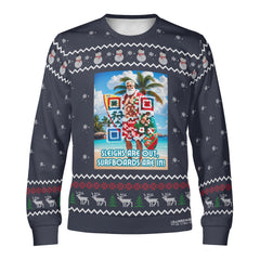 Santa’s Tropical Escape, links to an Augmented Reality view from Santa singing & dancing - (Unisex) Ugly Christmas Sweater with a Twist