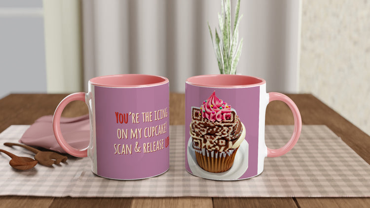 Share love daily with a unique Valentine Gift: a mug featuring an artistic QR code in a Cupcake design so you can send love messages to your lover